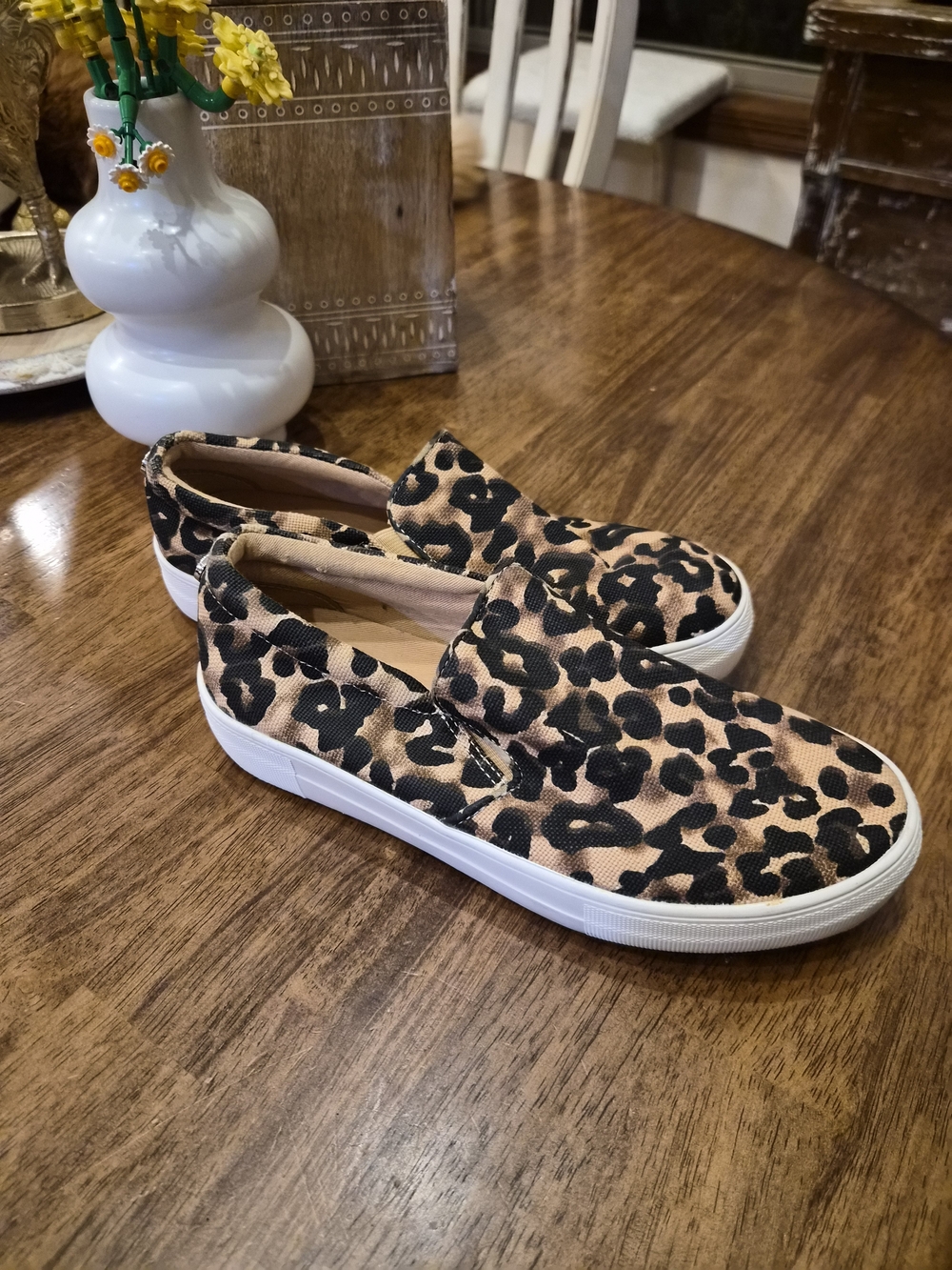 Leopard Print Slip-On Sneakers - Tan/Black